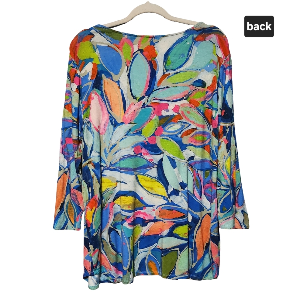 CLAIRE DESJARDINS Tunic Top Womens XL Multicolor Abstract Print Asymmetrical Hem - Picture 5 of 11